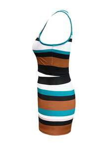 LovelyWholesale Women's Summer Fashion Color Block Striped Fitted Crop Cami & Mini Shorts 2 Pieces Set - Multicolor - View 3