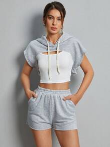 SHEIN Essnce 3入組女士連帽上衣、背心和短褲套裝 - 彩色 - 查看 5