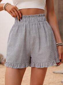 Breezaya Contrast Striped Ruffle Hem Shorts - Multicolor - View 1