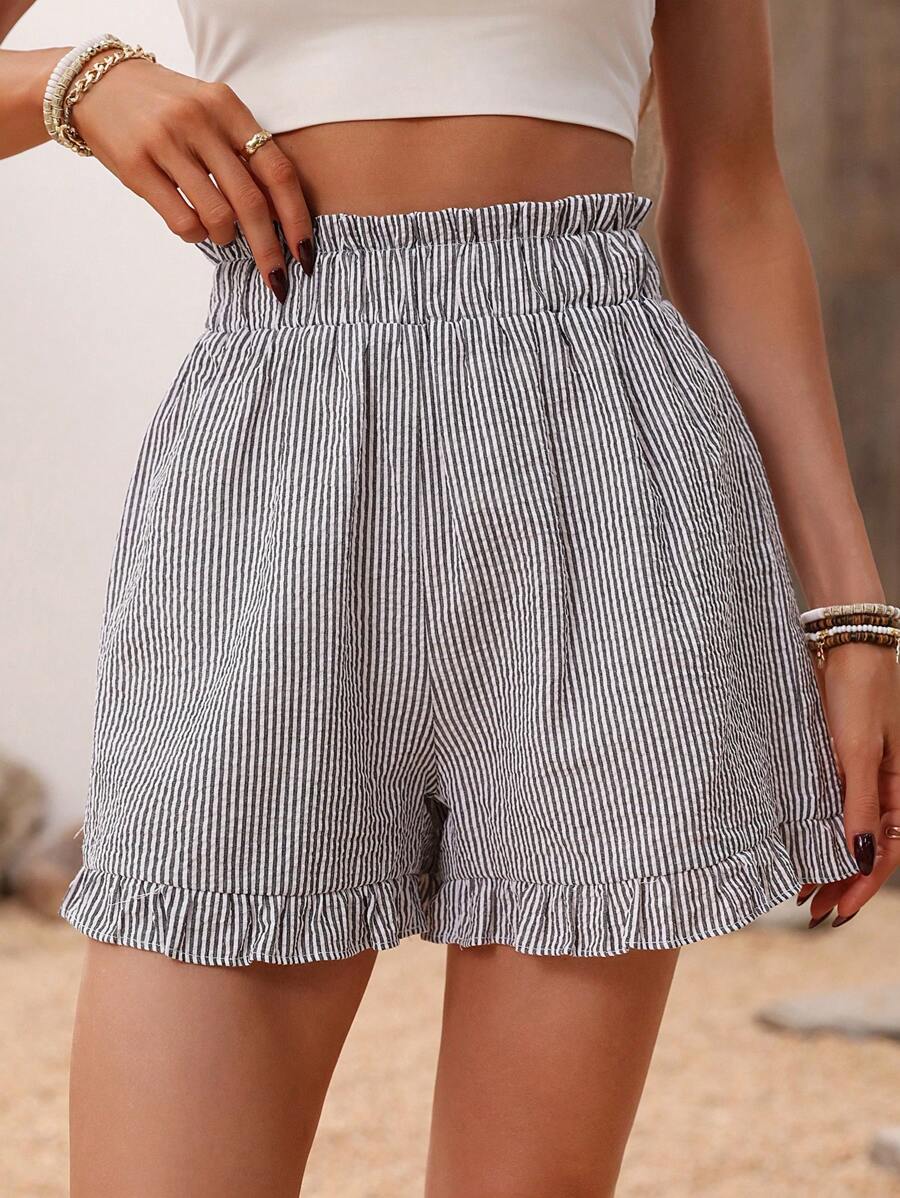 Breezaya Contrast Striped Ruffle Hem Shorts - Multicolor - View 1
