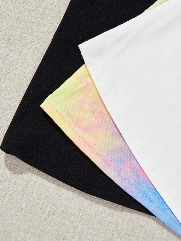 3pcs/Set Women's Ripped Detail Round Neck Vacation Tank Tops