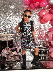 SHEIN Trẻ Cô gái Đầy màu sắc Đồ trang trí Rhinestone In Hoa mỏng Ruffle Đầm Cho mùa hè - Nhiều màu - Xem 3