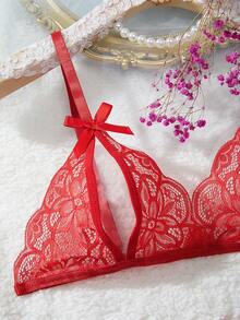 SHEIN 花卉蕾丝镂空内衣套装 Bridallingerie，Baddie Look - 紅色 - 查看 5