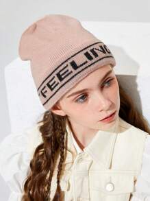 SHEIN 1pc Letter Jacquard Simple Style Knitted Beanie - Khaki - View 2