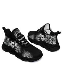 Men's Gothic Skull Pattern Print Running Shoes With Blade Sole, Comfortable, Breathable, Lightweight, Shock Absorbing, Cushioned, Durable, Mesh Surface - Multicolor - View 8