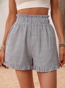 Breezaya Contrast Striped Ruffle Hem Shorts - Multicolor - View 4