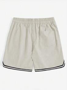 ROMWE MEN Prep 男士字母印花條紋下擺束腰短褲 - 杏色 - 查看 2