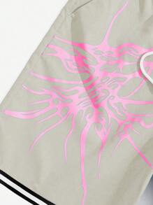 ROMWE MEN Prep 男士字母印花條紋下擺束腰短褲 - 杏色 - 查看 3