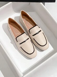 Của phụ nữ Giày phẳng Da mềm Đáy mềm Retro Thời trang Hàn Quốc Một Chân Búp bê - Màu be - Xem 2