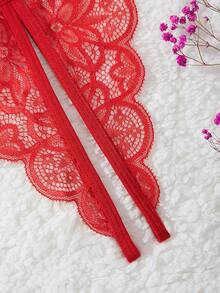 SHEIN 花卉蕾丝镂空内衣套装 Bridallingerie，Baddie Look - 紅色 - 查看 4