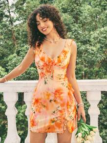 Soleia Ladies' Tie-Dyed Floral Printed Ruffle Hem Dress - Multicolor - View 5