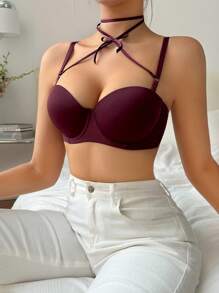 SHEIN Sujetador De Cuello Halter Cruzado De Color Sólido Para Mujer