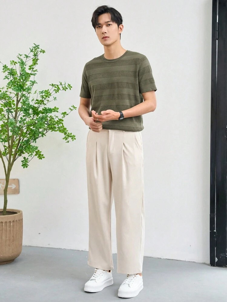 Men's Striped Short Sleeve Knit Top For Summer