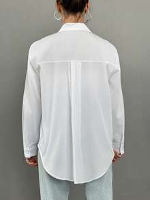 EURMUSE Rhinestone Decor Long Sleeve Turn-Down Collar Shirt - White - View 6