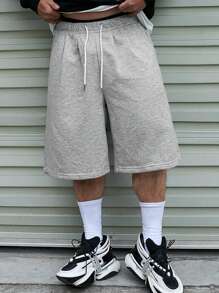 Manfinity EMRG Men's Drawstring Waistband Loose Fit Shorts Sweat Long Holographic Plain Street Wear