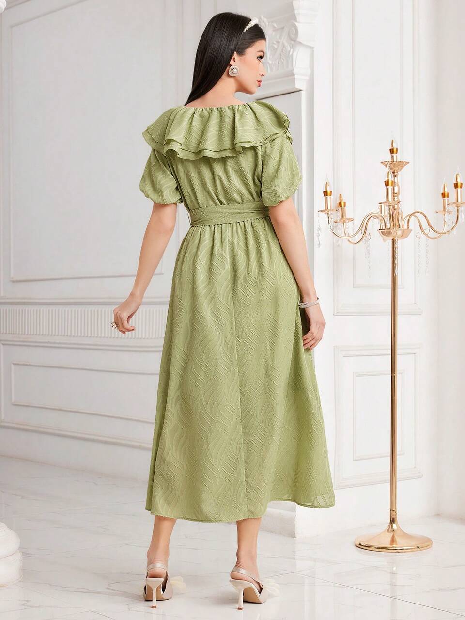 Women's Textured Lantern Sleeve Dress