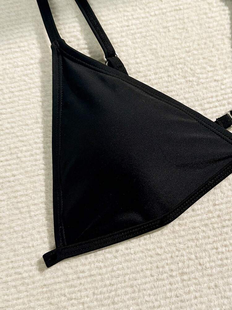 Women's Solid Color Halter Neck Two-Piece Bikini Set Summer Beach