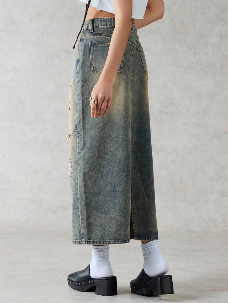 Women's Distressed Denim Skirt