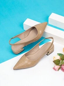 Women's Pointed-Toe Flat Shoes With Open Back, Wide Heel And Chunky Sole