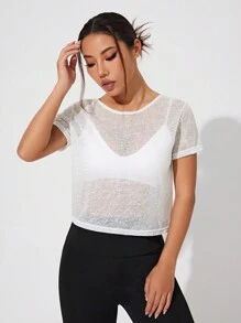 SHEIN Sport Studio Maglietta sportiva da donna a maniche corte con twist sul retro e dettagli forati, top da palestra