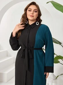 Modelyn 大尺碼色塊拼接時尚連衣裙