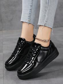 Women's Casual Sports Shoes For Spring And Autumn, With Leather Upper, Four Seasons Shoes And Lace-Up Flat Student Shoes,Sneakers For Women