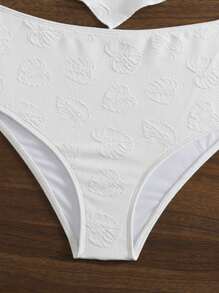 SHEIN Swim Solid Color Halter Neck Tankini Set With Hollow Out Summer - White - View 4