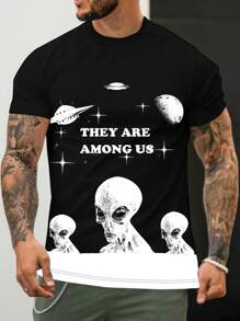 Manfinity Homme Men'S Alien Slogan Print T-Shirt - Black - View 1