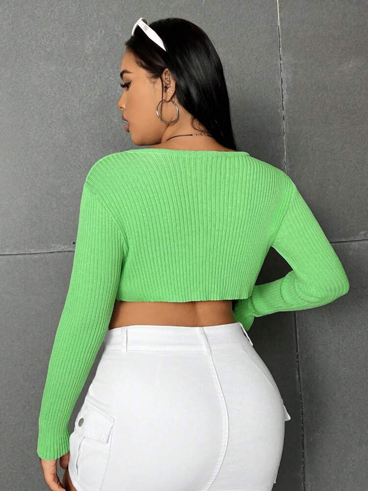 Plus Size Solid Color Cropped Cross Tied Cardigan