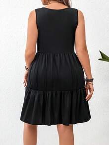 SHEIN LUNE 加大尺碼無袖豹紋拼色洋裝 - 黑色 - 查看 2