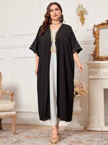 Al Najma Plus Size Polka Dot Print Patchwork Woven Tape Jacket