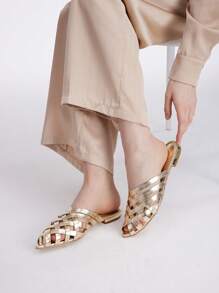 MOTF PREMIUM 时尚尖头编织女士平底鞋度假鞋夏季促销万圣节圣诞节 - 金色 - 查看 9
