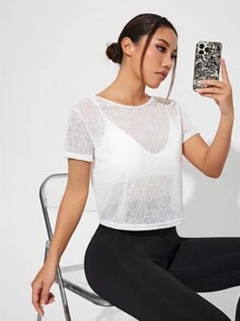 SHEIN Sport Studio Maglietta sportiva da donna a maniche corte con twist sul retro e dettagli forati, top da palestra