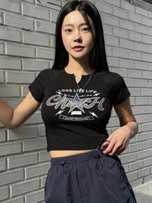 Dazy X KIMYOUJUNG 女式星星字母印花短款 T 恤 Y2k，图案 T 恤