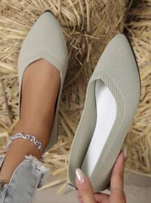 編織女士平底鞋,透氣編織平底鞋,優雅正式尖頭鞋,方便鬆緊平底鞋 - 綠色 - 查看 1