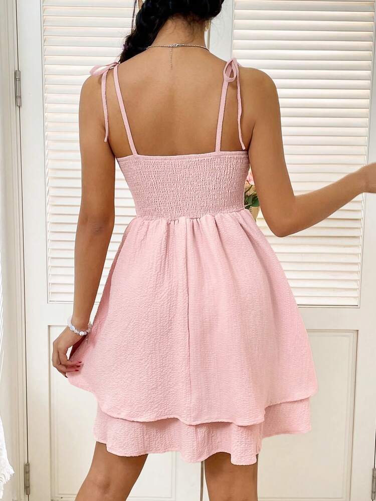 Women's Solid Color Texture Detailing Waist Cinched Sling Dress