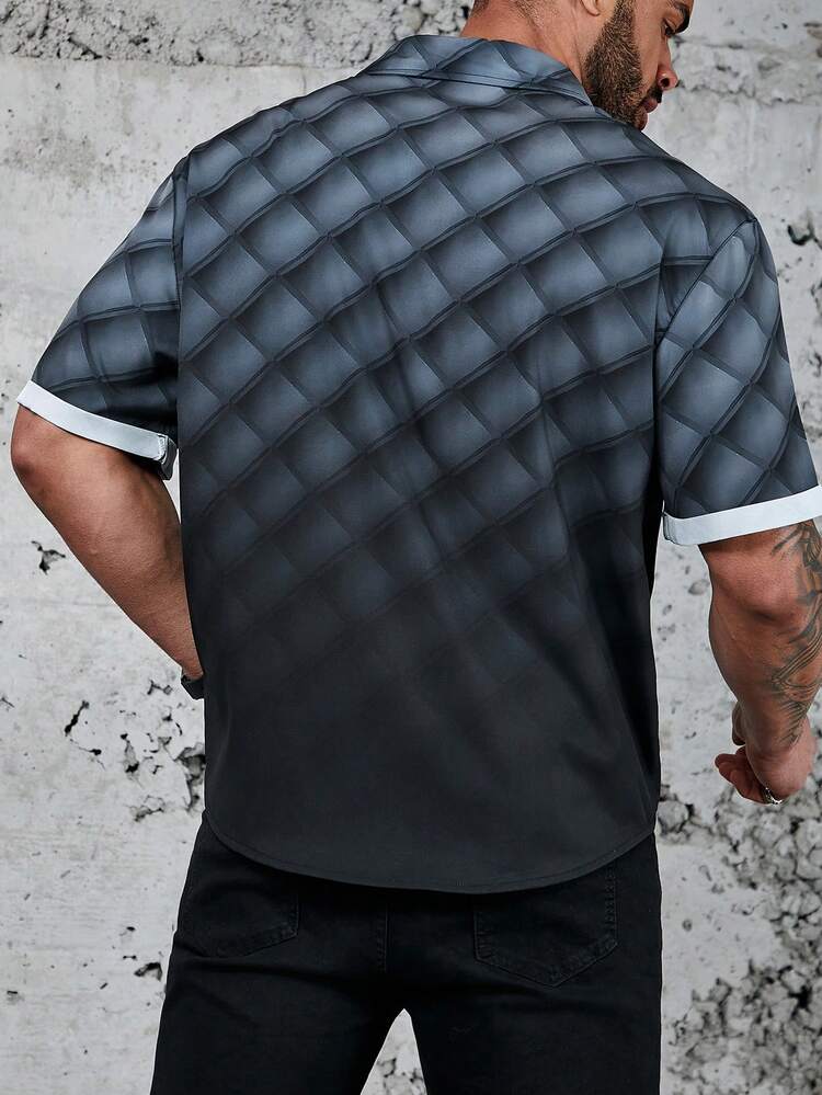 Men's Plus Size Gradient Plaid Shirt