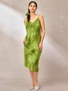 LUVLETTE Satin Tie-Dye Long Nightdress Women Pajamas,Satin Dress Lingerie As Outerwear Slip Dress Babydoll& Pyjamadressing