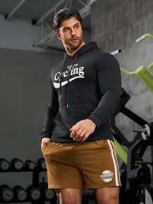 Gym Rark Boyfriend Style Men's Letter Printed Long Sleeve Hooded Sport Sweatshirt Boyfriend Style Men Sweatshirt - Black - View 4
