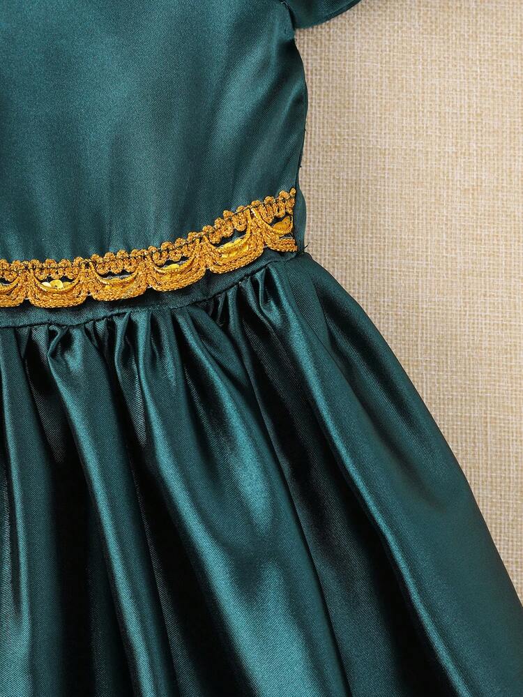 Young Girls' Ribbon Splice Puff Sleeve Dress