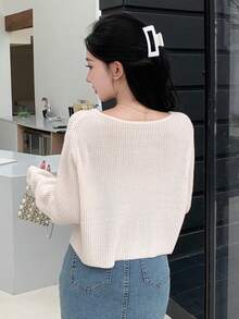 DAZY Drop Shoulder Button Placket Cardigan - White - View 5