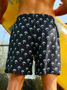 Manfinity Men's Palm Tree Printed Vacation Beach Shorts With Pockets - Multicolor - View 2
