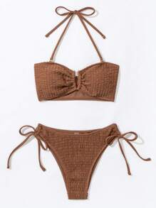 Swim Mod Conjunto de bikini de dos piezas de unicolor sin tirantes para mujer, conjunto de bikini bandeau con tiras, traje de baño, atuendo para playa, festival de música de verano, playa de verano