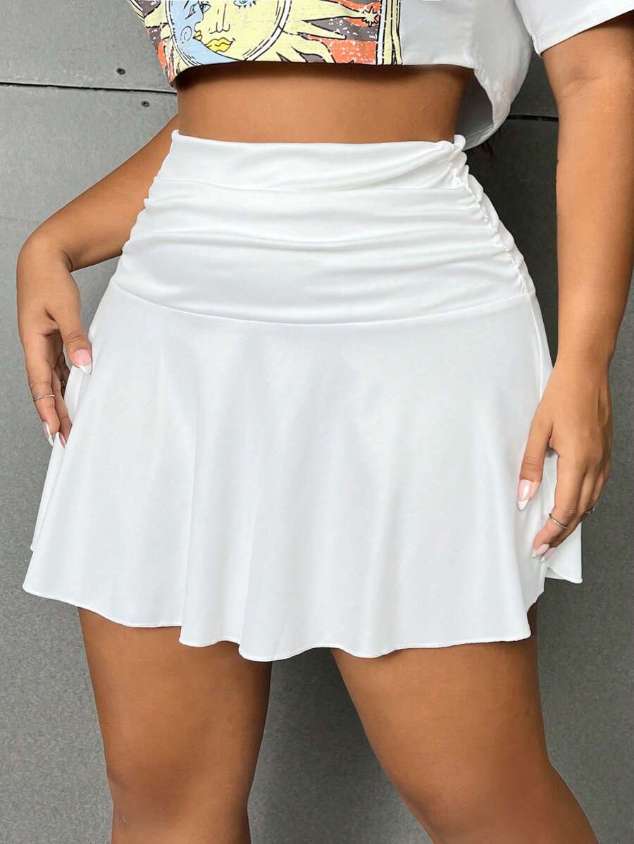 Flirla Falda De Color Sólido Para Mujeres De Talla Grande - Blanco - Ver 1