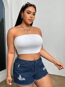 Flirla Kích thước lớn Của phụ nữ Màu thuần Ống ngọn - trắng - Xem 3