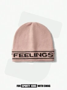 SHEIN 1pc Letter Jacquard Simple Style Knitted Beanie - Khaki - View 1