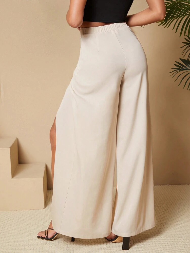 Ladies' Double Breasted Slit Hem Long Pants