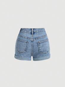 SHEIN Shorts di jeans da ragazza tween in stile boho Y2K per primavera/estate, strappati, con tasche oblique