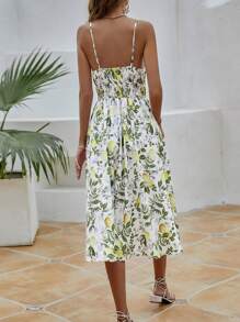 Breezaya Lemon Pattern Print Waist Flounce Cami Dress - Multicolor - View 2