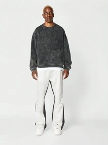 SUMWON Athletic Track Style Sweatpants Contrast Side Stripe Design Paint Splatter Premium Comfort Urban Streetwear Performance Pants - Beige - View 3